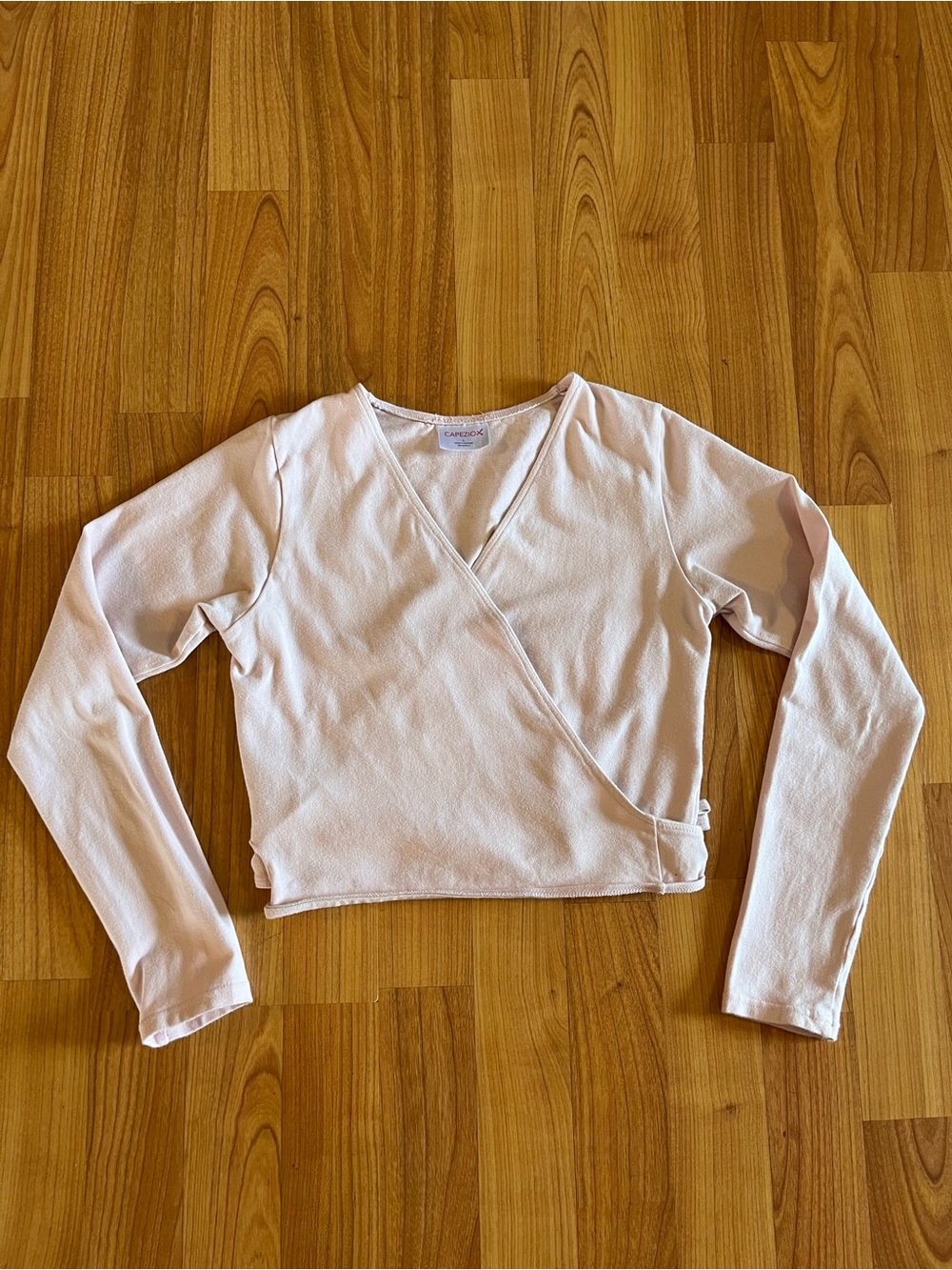 Capezio Light Pink Wrap-Front Cropped Long Sleeve Top- L